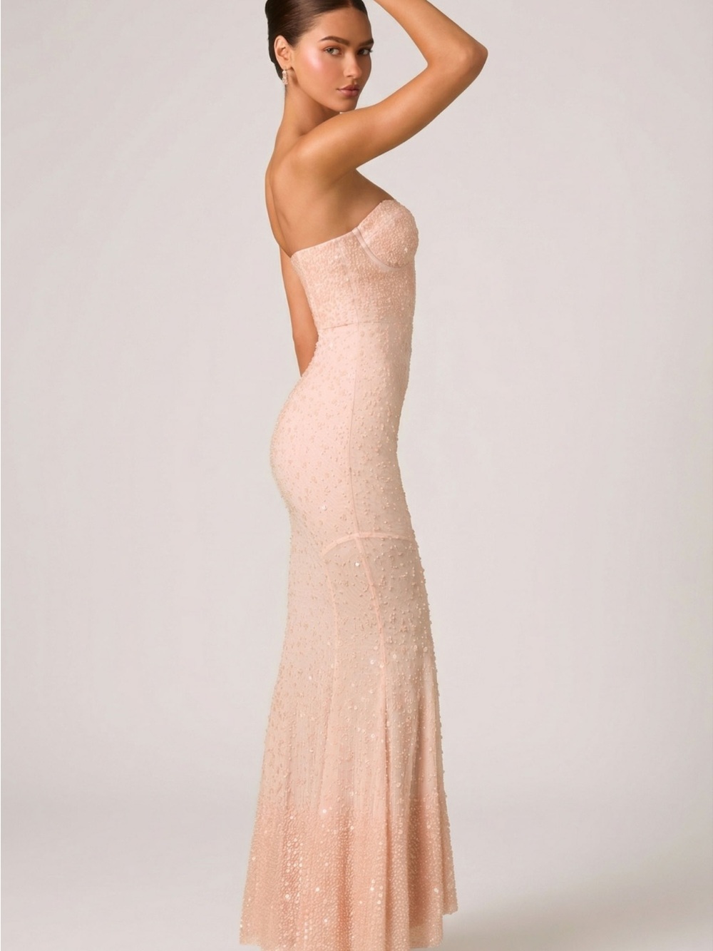 Oh Polly Strapless Sequin Mermaid Gown in Blush - Picture 3 of 4